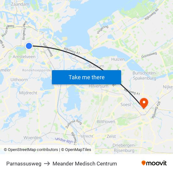 Parnassusweg to Meander Medisch Centrum map