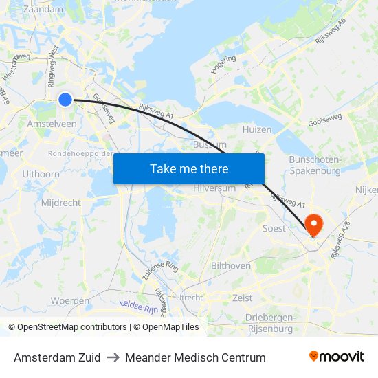 Amsterdam Zuid to Meander Medisch Centrum map