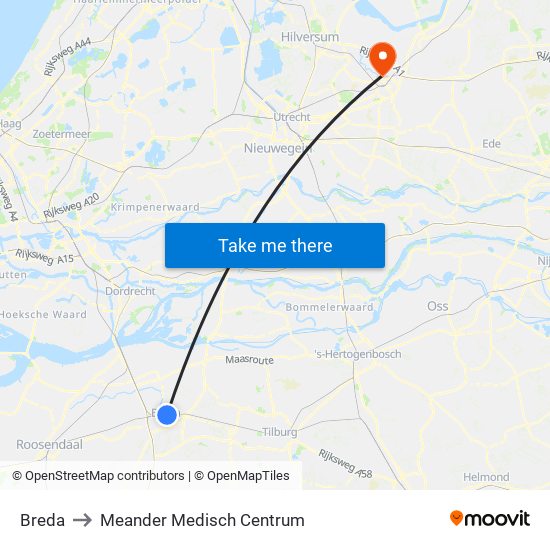 Breda to Meander Medisch Centrum map