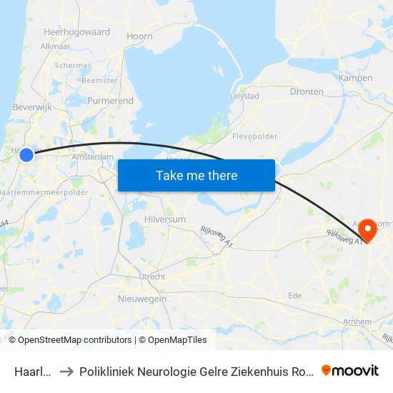 Haarlem to Polikliniek Neurologie Gelre Ziekenhuis Route 134 map