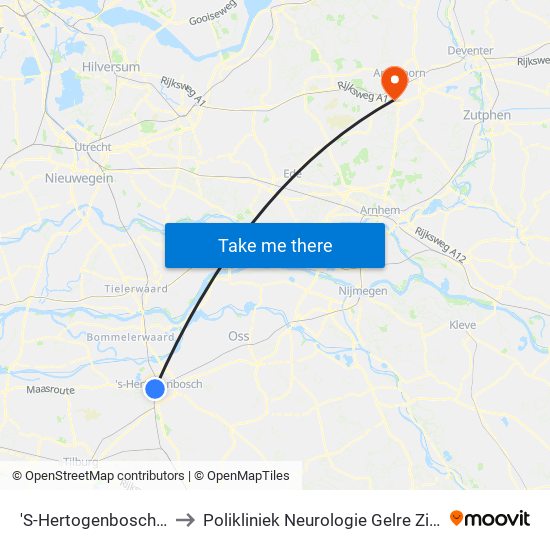 'S-Hertogenbosch (Den Bosch) to Polikliniek Neurologie Gelre Ziekenhuis Route 134 map