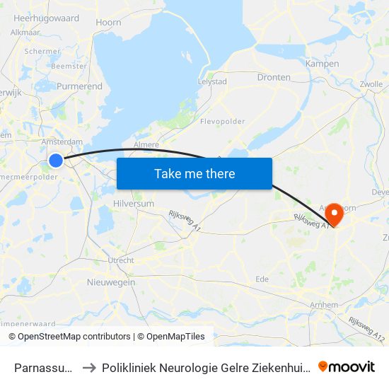 Parnassusweg to Polikliniek Neurologie Gelre Ziekenhuis Route 134 map