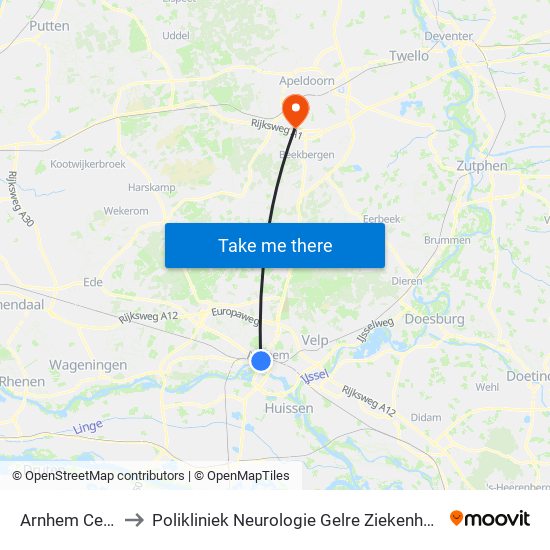 Arnhem Centraal to Polikliniek Neurologie Gelre Ziekenhuis Route 134 map