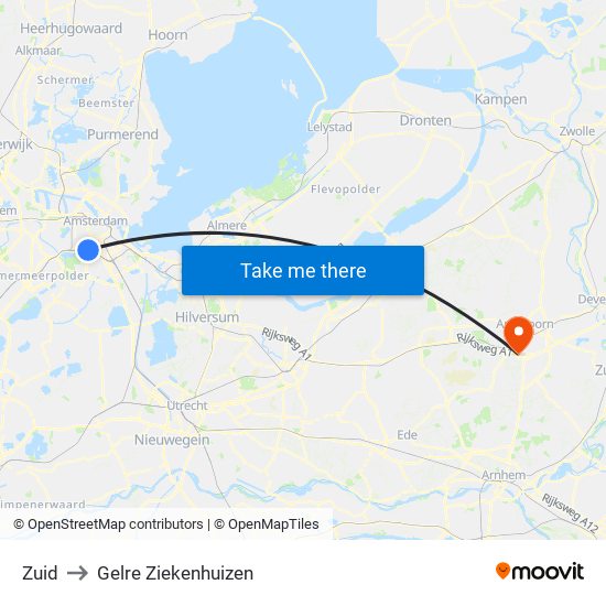 Zuid to Gelre Ziekenhuizen map