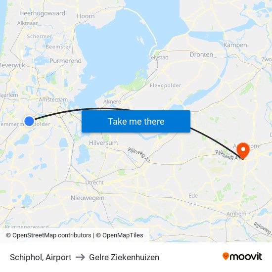 Schiphol, Airport to Gelre Ziekenhuizen map