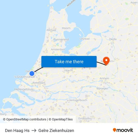 Den Haag Hs to Gelre Ziekenhuizen map
