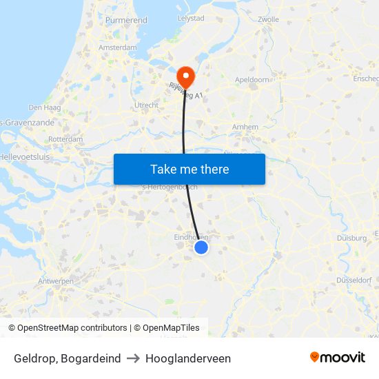 Geldrop, Bogardeind to Hooglanderveen map