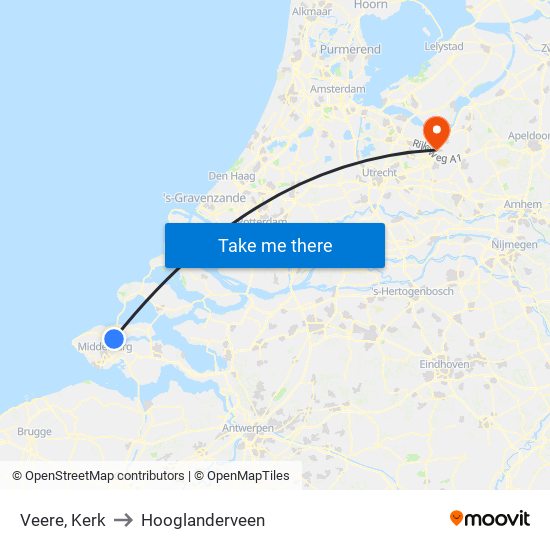 Veere, Kerk to Hooglanderveen map