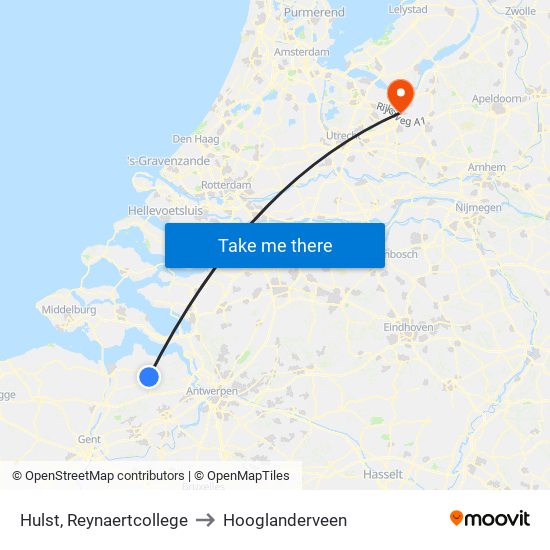 Hulst, Reynaertcollege to Hooglanderveen map