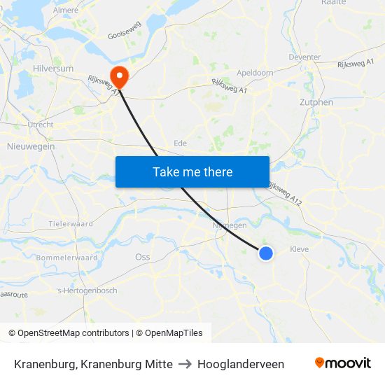 Kranenburg, Kranenburg Mitte to Hooglanderveen map