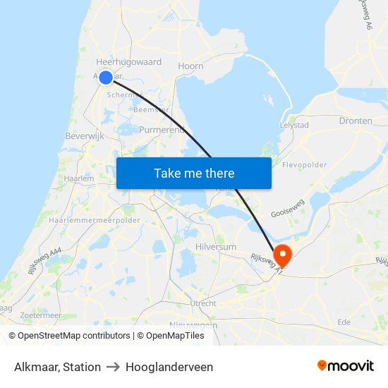 Alkmaar, Station to Hooglanderveen map