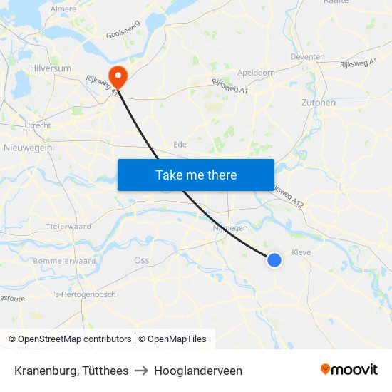 Kranenburg, Tütthees to Hooglanderveen map