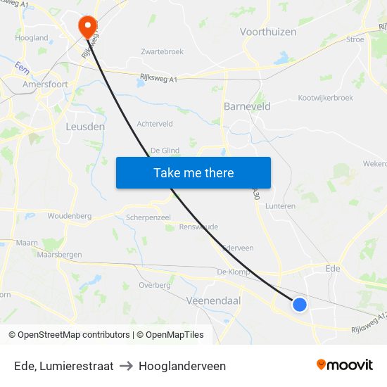 Ede, Lumierestraat to Hooglanderveen map