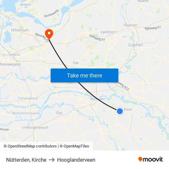 Nütterden, Kirche to Hooglanderveen map