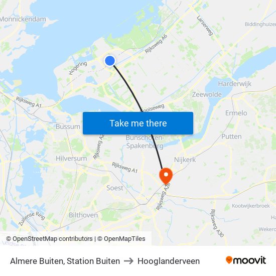 Almere Buiten, Station Buiten to Hooglanderveen map