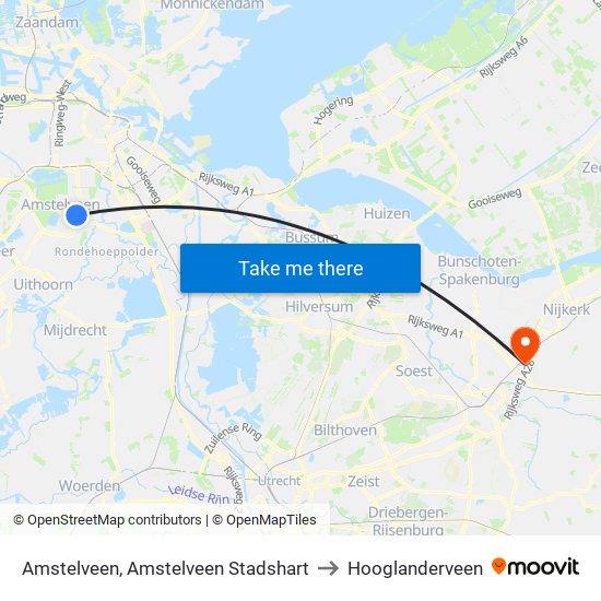 Amstelveen, Amstelveen Stadshart to Hooglanderveen map