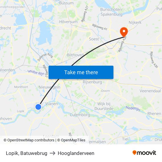 Lopik, Batuwebrug to Hooglanderveen map