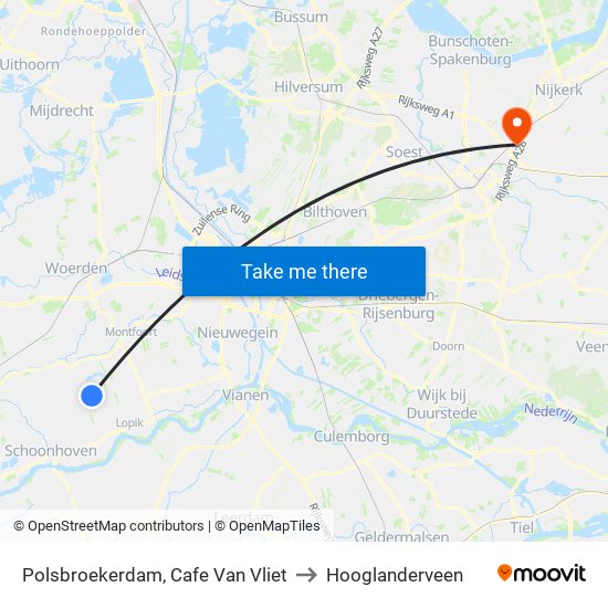 Polsbroekerdam, Cafe Van Vliet to Hooglanderveen map