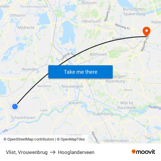 Vlist, Vrouwenbrug to Hooglanderveen map