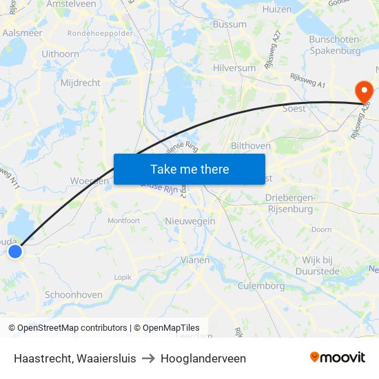 Haastrecht, Waaiersluis to Hooglanderveen map