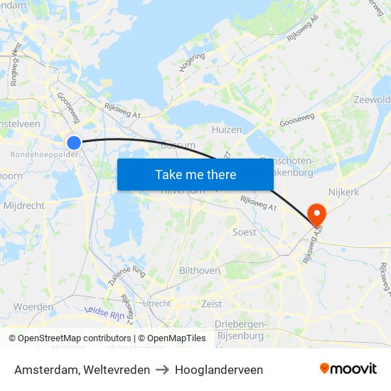 Amsterdam, Weltevreden to Hooglanderveen map