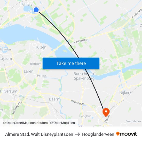 Almere Stad, Walt Disneyplantsoen to Hooglanderveen map