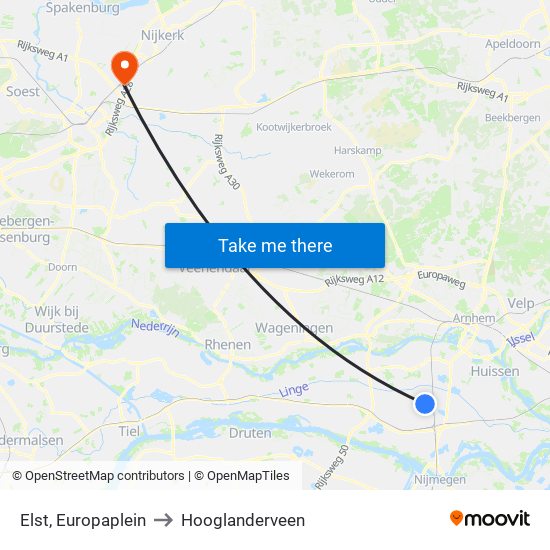 Elst, Europaplein to Hooglanderveen map