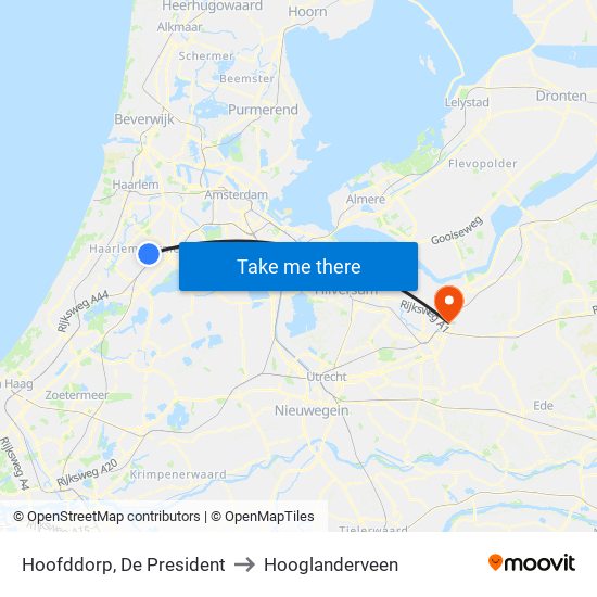 Hoofddorp, De President to Hooglanderveen map