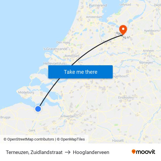 Terneuzen, Zuidlandstraat to Hooglanderveen map