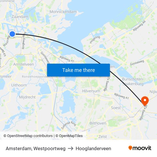 Amsterdam, Westpoortweg to Hooglanderveen map