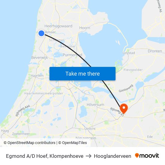 Egmond A/D Hoef, Klompenhoeve to Hooglanderveen map