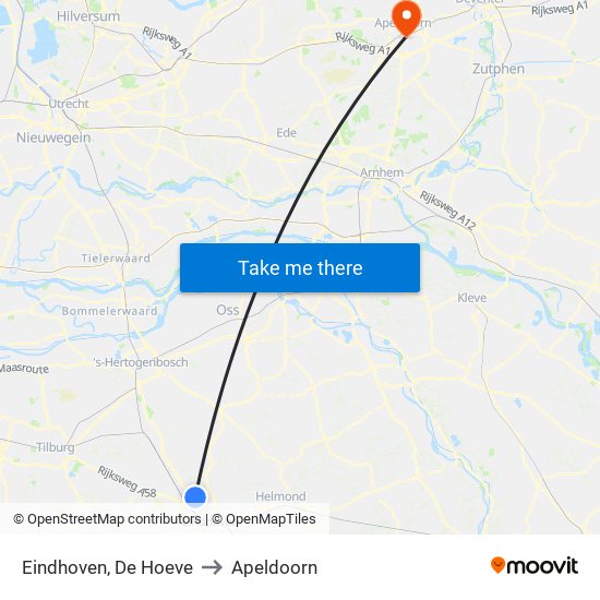 Eindhoven, De Hoeve to Apeldoorn map