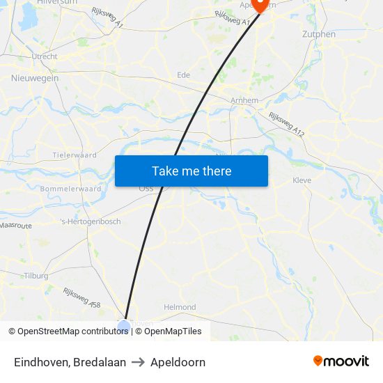 Eindhoven, Bredalaan to Apeldoorn map