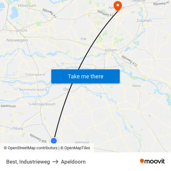 Best, Industrieweg to Apeldoorn map
