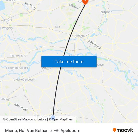 Mierlo, Hof Van Bethanie to Apeldoorn map