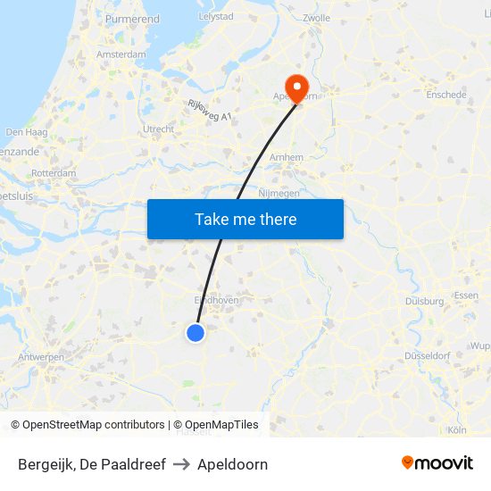 Bergeijk, De Paaldreef to Apeldoorn map