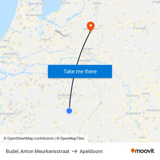 Budel, Anton Meurkensstraat to Apeldoorn map