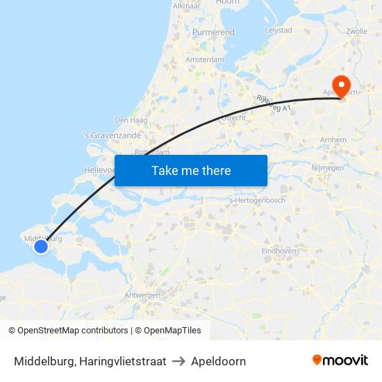 Middelburg, Haringvlietstraat to Apeldoorn map