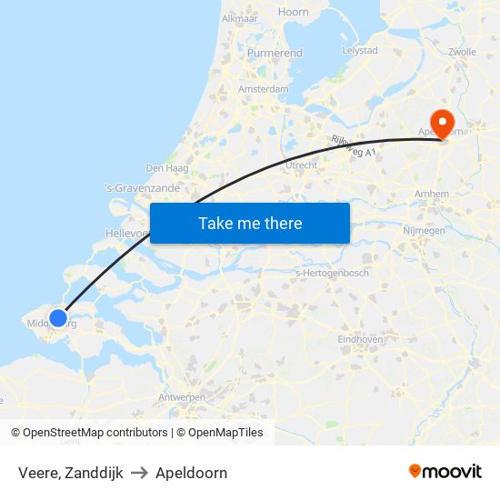 Veere, Zanddijk to Apeldoorn map