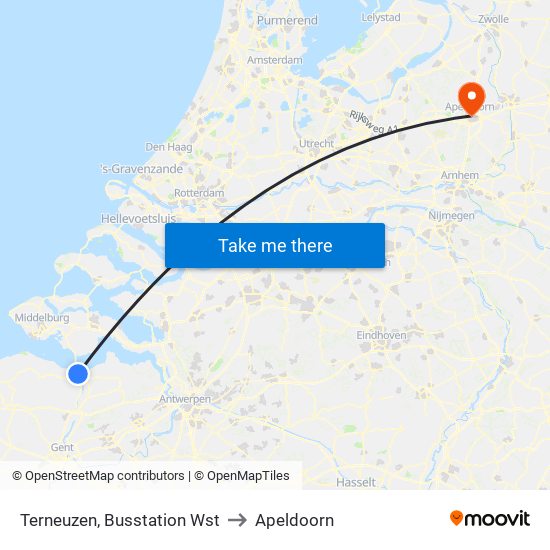 Terneuzen, Busstation Wst to Apeldoorn map