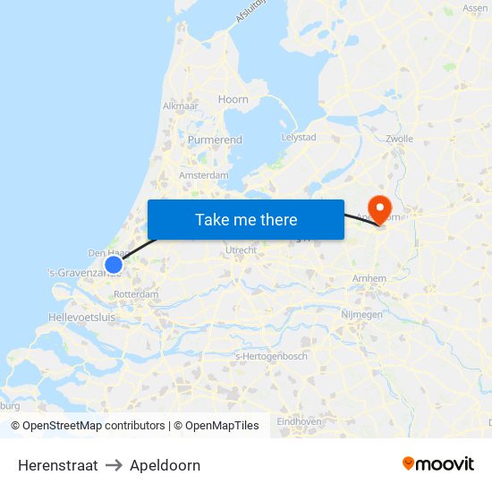 Herenstraat to Apeldoorn map