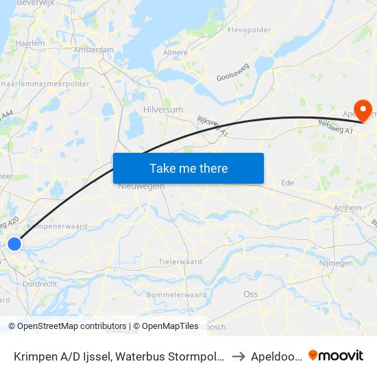 Krimpen A/D Ijssel, Waterbus Stormpolder to Apeldoorn map