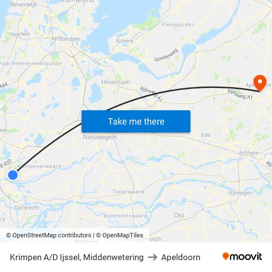 Krimpen A/D Ijssel, Middenwetering to Apeldoorn map