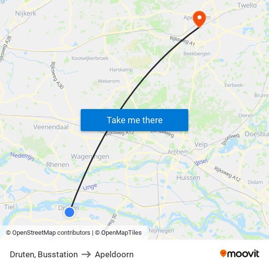 Druten, Busstation to Apeldoorn map