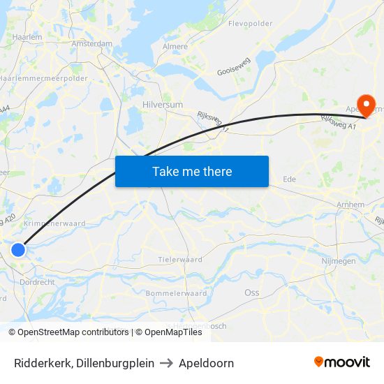 Ridderkerk, Dillenburgplein to Apeldoorn map