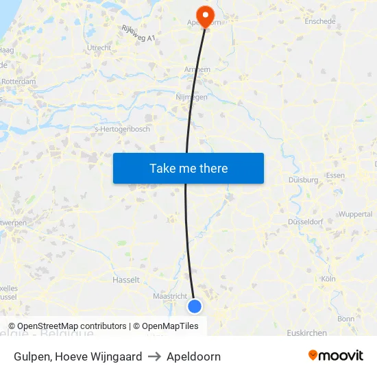Gulpen, Hoeve Wijngaard to Apeldoorn map