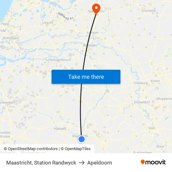 Maastricht, Station Randwyck to Apeldoorn map