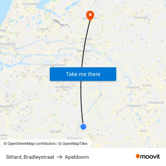 Sittard, Bradleystraat to Apeldoorn map
