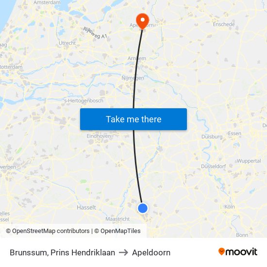 Brunssum, Prins Hendriklaan to Apeldoorn map