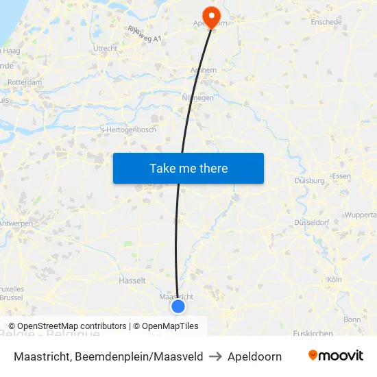 Maastricht, Beemdenplein/Maasveld to Apeldoorn map